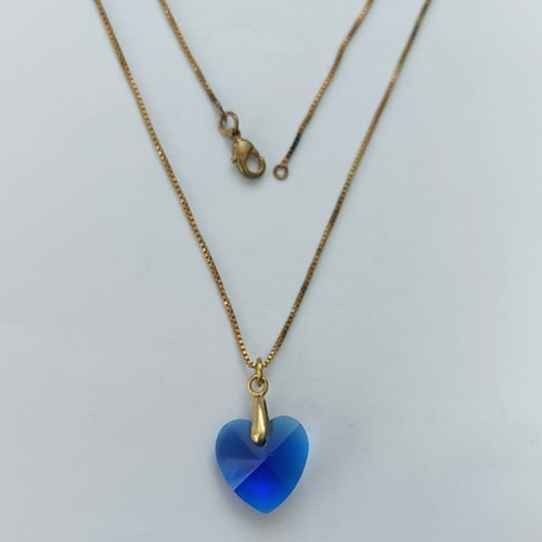 GARGANTILHA NO BRUTO PRONTA PARA O BANHO - GARGANTILHA COM CORRENTE VENEZIANA 45CM E PINGENTE CORAÇÃO EM RESINA AZUL 14X14MM - PESO 3,2GR - BRU15186
