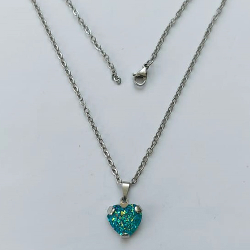 GARGANTILHA EM AÇO INOXIDÁVEL - (AÇO03) GARGANTILHA COM CORRENTE 50CM E PINGENTE CORAÇÃO EM CRISTAL COM GLITTER 12MM - COMPOSIÇÃO: AÇO INOXIDÁVEL - AÇO2079