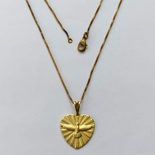 GARGANTILHA NO BRUTO PRONTA PARA BANHO - GARGANTILHA COM CORRENTE VENEZIANA 45CM (5538) PINGENTE CORAÇÃO COM ESPÍRITO SANTO 17MM - COMPOSIÇÃO: 100% LATÃO - PESO 3GR - BRU15187