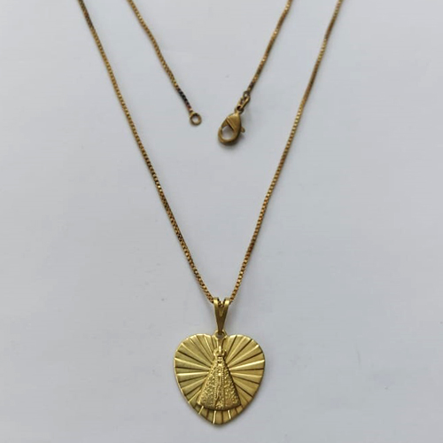 GARGANTILHA NO BRUTO PRONTA PARA BANHO - GARGANTILHA COM CORRENTE VENEZIANA 45CM (5579) PINGENTE CORAÇÃO NOSSA SRA APARECIDA 17MM - COMPOSIÇÃO: 100% LATÃO - PESO 3GR - BRU15189