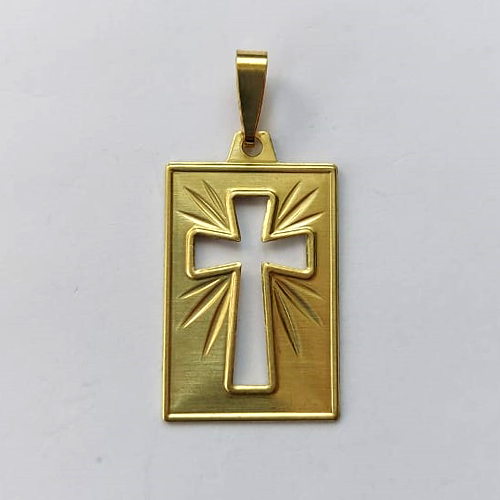 PINGENTE NO BRUTO PRONTA PARA BANHO - (E3363) PINGENTE RETANGULAR CRUCIFIXO VAZADO 18X25MM - COMPOSIÇÃO: 100% LATÃO - PESO 1,6GR - BRU15195