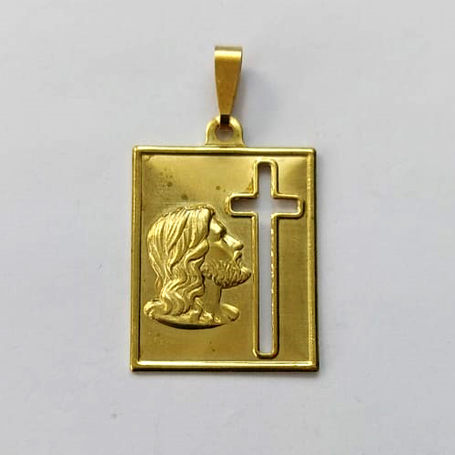 PINGENTE NO BRUTO PRONTA PARA BANHO - (E3300) PINGENTE RETANGULAR JESUS E CRUCIFIXO VAZADO 20X25MM - COMPOSIÇÃO: 100% LATÃO - PESO 1,9GR - BRU15196