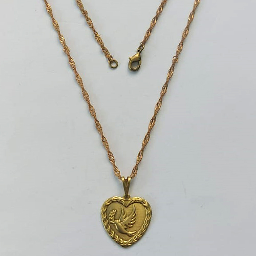 GARGANTILHA NO BRUTO PRONTA PARA BANHO - GARGANTILHA COM CORRENTE SINGAPURA 45CM (4979) PINGENTE CORAÇÃO ESPÍRITO SANTO 17MM - COMPOSIÇÃO: 100% LATÃO - PESO 3,4GR - BRU15199