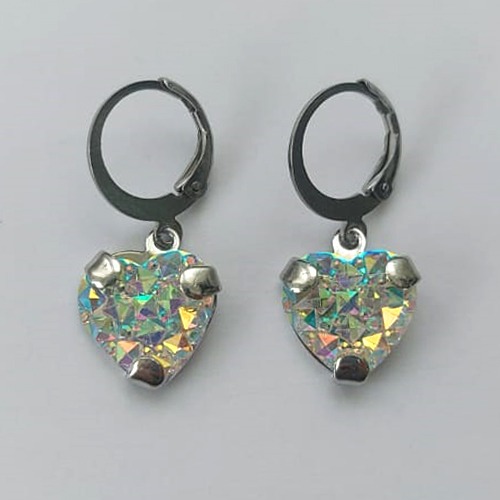 BRINCO EM AÇO INOXIDÁVEL -  - (CX.75)  BRINCOS ARGOLINHA DE PRESSÃO COM CORAÇÃO EM CRISTAL COM GLITTER 12MM - COMPOSIÇÃO: AÇO INOXIDÁVEL - AÇO2094