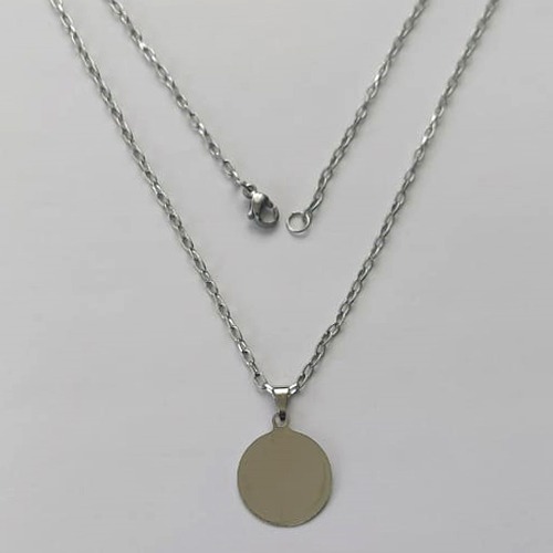 GARGANTILHA EM AÇO INOXIDÁVEL - (AÇO12) - (CX.75)  GARGANTILHA COM CORRENTE 50CM E PINGENTE CÍRCULO 16MM (PEÇA PARA GRAVAÇÃO)- COMPOSIÇÃO: AÇO INOXIDÁVEL - AÇO2101