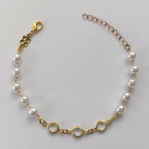 PULSEIRA NO BRUTO PRONTA PARA O BANHO - PULSEIRA COM PÉROLAS E CRISTAIS - TAMANHO 18CM - PESO 2,6GR - FECHO LAGOSTA - BRU15222