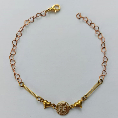 PULSEIRA NO BRUTO PRONTA PARA O BANHO - (CX.04)  PULSEIRA COM CORAÇÕES E PINGENTE FÉ - TAMANHO 18CM - PESO TOTAL 2GR - BRU15259