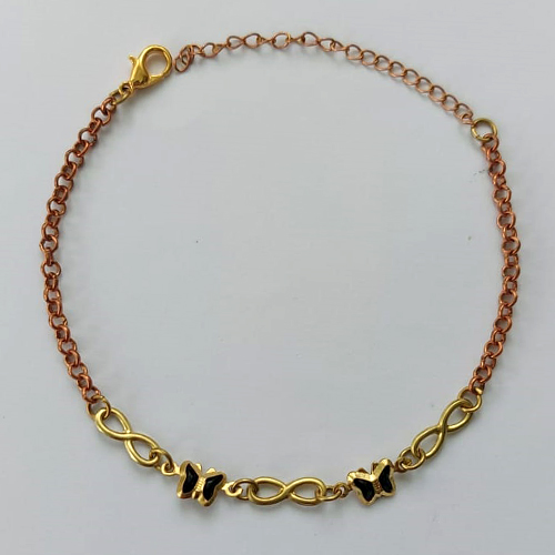 PULSEIRA NO BRUTO PRONTA PARA O BANHO -  (CX.03)  PULSEIRA COM BORBOLETAS E SÍMBOLOS INFINITOS - TAMANHO 18CM - PESO TOTAL 1,8GR - BRU15260
