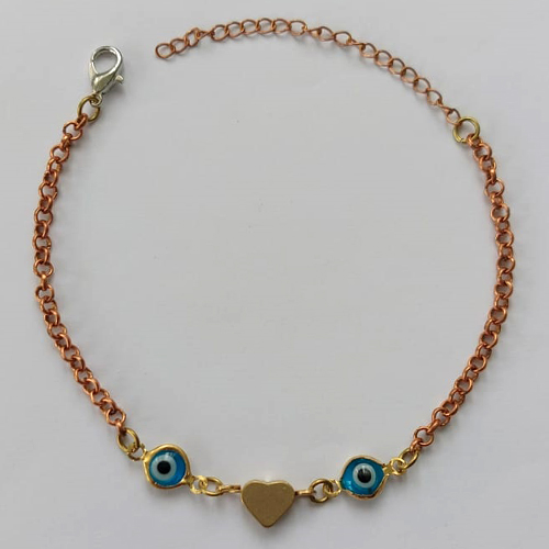 PULSEIRA NO BRUTO PRONTA PARA O BANHO -  (CX.03)  PULSEIRA COM CORAÇÃO E OLHOS GREGOS - TAMANHO 18CM - PESO TOTAL 2,7GR - BRU15266