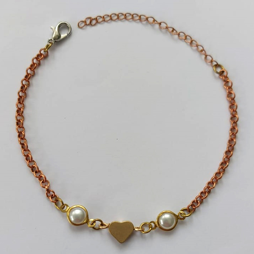 PULSEIRA NO BRUTO PRONTA PARA O BANHO - (CX.03)  PULSEIRA COM CORAÇÃO E PÉROLAS - TAMANHO 18CM - PESO TOTAL 2,8GR - BRU15267