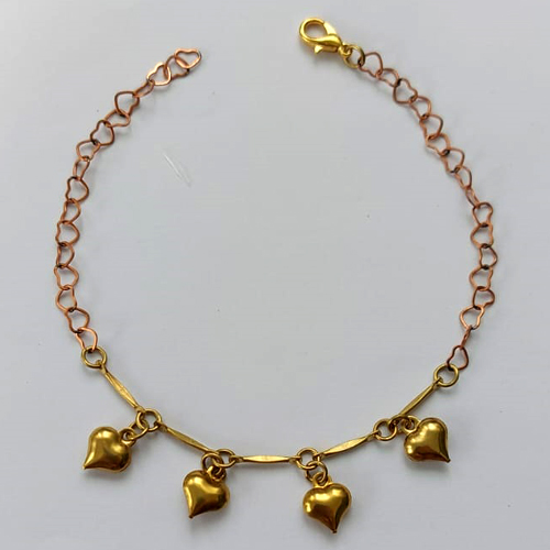 PULSEIRA NO BRUTO PRONTA PARA O BANHO -  (CX.07)  PULSEIRA COM CORAÇÕES DUPLOS - TAMANHO 18CM - PESO TOTAL 2,4GR - BRU15268