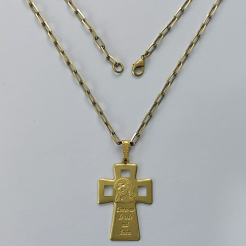 GARGANTILHA NO BRUTO PRONTA PARA O BANHO - (3.1032) GARGANTILHA COM CORRENTE CARTIER - TAMANHO: 70CM COM PINGENTE CRUCIFIXO 27X38MM - PESO: 15,7GR - BRU15406