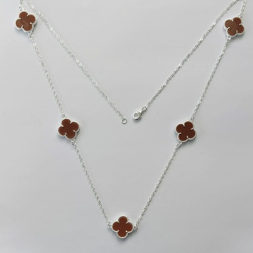 GARGANTILHA FOLHEADA A PRATA COM 50 MILÉSIMOS + VERNIZ DIAMOND - GARGANTILHA VAN CLEEF MARROM 13MM -PRA526
