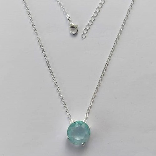 GARGANTILHA FOLHEADA A PRATA COM 50 MILÉSIMOS + VERNIZ DIAMOND - GARGANTILHA CORRENTE CADEADO 45CM ZIRCÔNIA AZUL REDONDA 11MM -PRA529