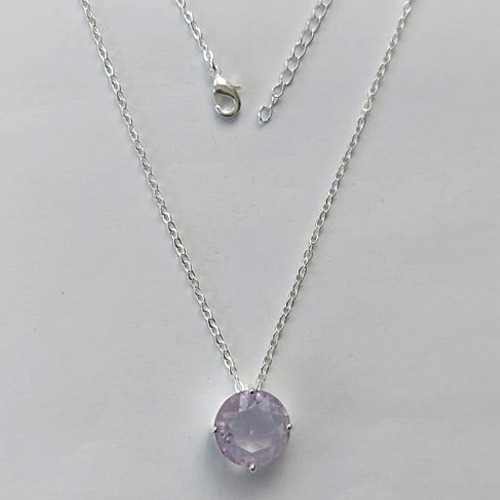 GARGANTILHA FOLHEADA A PRATA COM 50 MILÉSIMOS + VERNIZ DIAMOND - GARGANTILHA CORRENTE CADEADO 45CM ZIRCÔNIA LILÁS REDONDA 11MM -PRA532