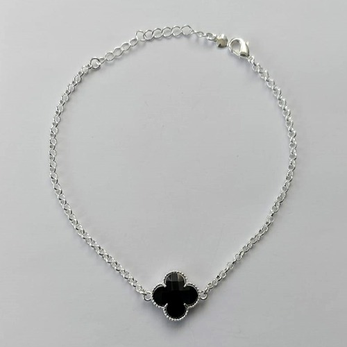 PULSEIRA FOLHEADO A PRATA COM 50 MILÉSIMOS + VERNIZ DIAMOND - PULSEIRA 18CM VAN CLEEF PRETA FECHO LAGOSTA - PRA539