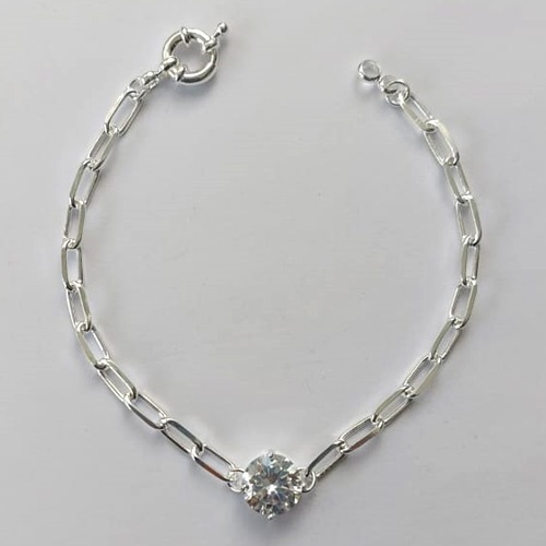 PULSEIRA FOLHEADO A PRATA COM 50 MILÉSIMOS + VERNIZ DIAMOND - PULSEIRA 17CM ZIRCÔNIA CRISTAL 9MM COM FECHO BÓIA- PRA541