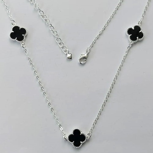 GARGANTILHA FOLHEADA A PRATA COM 50 MILÉSIMOS + VERNIZ DIAMOND GARGANTILHA CORRENTE CADEADO 50CM VAN CLEEF PRETO 10MM -PRA544