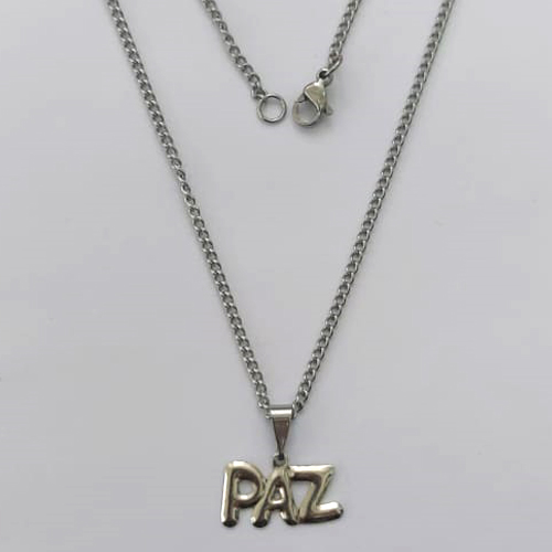 GARGANTILHA EM AÇO INOXIDÁVEL -  (CX.134) GARGANTILHA COM CORRENTE 45CM E PINGENTE PAZ 16MM - COMPOSIÇÃO: AÇO INOXIDÁVEL - AÇO2107