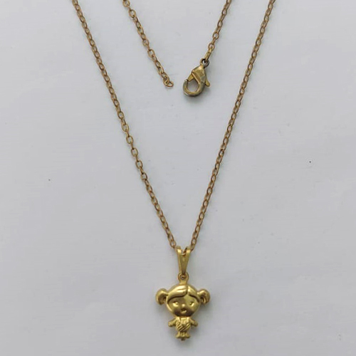 GARGANTILHA NO BRUTO PRONTA PARA O BANHO - (E1649) GARGANTILHA COM CORRENTE CADEADO 45CM E PINGENTE MENINA 15MM - PESO: 1,7GR - COMPOSIÇÃO: 100% LATÃO - BRU15450