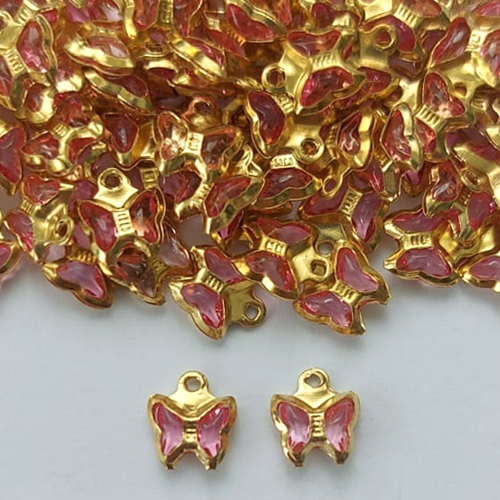 ACESSÓRIO NO BRUTO PRONTO PARA O BANHO(CX107) - BORBOLETA PINK EM VIDRO 8MM - PESO 0,4GR - COMPOSIÇÃO: LATÃO / VIDRO - BRU0003131