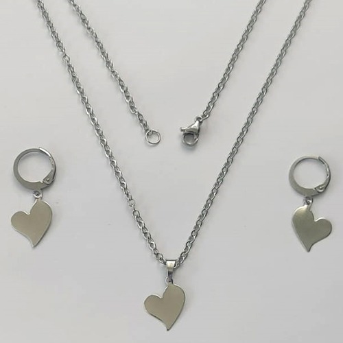 CONJUNTO EM AÇO INOXIDÁVEL (CX117)- (AÇO03) - CONJUNTO COM CORRENTE 50CM E BRINCOS ARGOLINHA DE PRESSÃO COM PINGENTES CORAÇÃO LISO 11MM - COMPOSIÇÃO: AÇO INOXIDÁVEL - AÇO2113