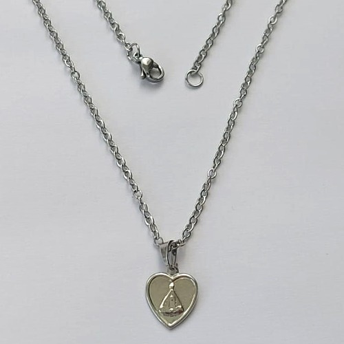 GARGANTILHA EM AÇO INOXIDÁVEL (CX117)-  GARGANTILHA COM CORRENTE( ACO03) 50CM E PINGENTE CORAÇÃO COM NOSSA SENHORA APARECIDA 10MM - COMPOSIÇÃO: AÇO INOXIDÁVEL - AÇO2119