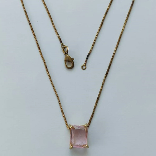 GARGANTILHA NO BRUTO PRONTA PARA O BANHO - GARGANTILHA COM CORRENTE VENEZIANA 45CM E PINGENTE EM ZIRCÔNIA ROSA RETANGULAR 8X10CM - PESO TOTAL 2,7GR - BRU15502