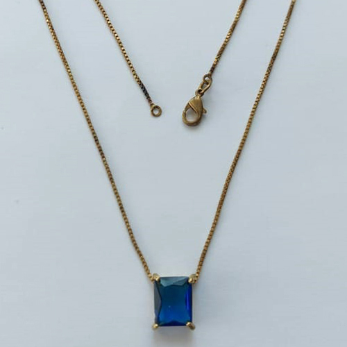 GARGANTILHA NO BRUTO PRONTA PARA O BANHO - GARGANTILHA COM CORRENTE VENEZIANA 45CM E PINGENTE EM ZIRCÔNIA AZUL RETANGULAR 8X10CM - PESO TOTAL 2,7GR - BRU15503