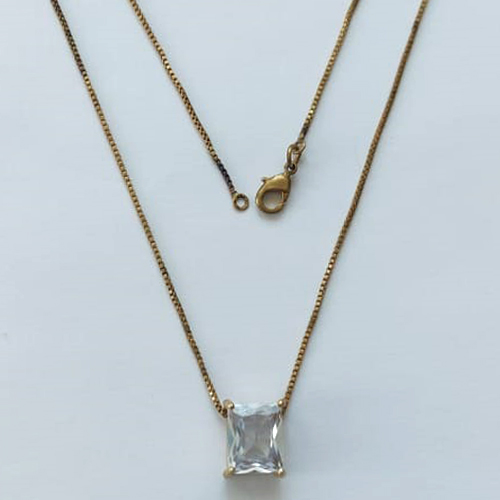 GARGANTILHA NO BRUTO PRONTA PARA O BANHO - GARGANTILHA COM CORRENTE VENEZIANA 45CM E PINGENTE EM ZIRCÔNIA CRISTAL RETANGULAR 8X10CM - PESO TOTAL 2,7GR - BRU15504