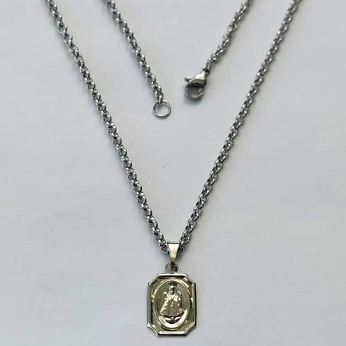 GARGANTILHA EM AÇO INOXIDÁVEL (CX69)-  GARGANTILHA COM CORRENTE( BCL33) 50CM E PINGENTE RETANGULAR NOSSA SENHORA APARECIDA 10X15MM - COMPOSIÇÃO: AÇO INOXIDÁVEL - AÇO2139
