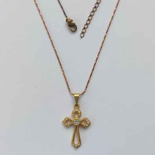 GARGANTILHA NO BRUTO PRONTO PARA O BANHO(CX63) - GARGANTILHA COM CORRENTE L-11  45CM - PINGENTE CRUCIFIXO COM MICRO ZIRCÔNIAS  15X22MM - PESO TOTAL 3,0GR - BRU15542