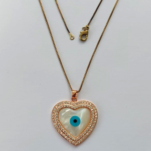 GARGANTILHA NO BRUTO PRONTO PARA O BANHO(CX63) - GARGANTILHA COM CORRENTE VENEZIANA 45CM - PINGENTE CORAÇÃO COM OLHO GREGO(NÃO ACOMPANHA COLA PARA FIXAÇÃO DO OLHO GREGO) COM MICRO ZIRCÔNIAS 26X27MM - PESO TOTAL 7,1GR - BRU15543