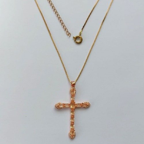 GARGANTILHA NO BRUTO PRONTO PARA O BANHO(CX63) - GARGANTILHA COM CORRENTE VENEZIANA 45CM - PINGENTE CRUCIFIXO COM ZIRCÔNIAS 28X40MM - PESO TOTAL 4,7GR - BRU15544