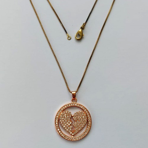 GARGANTILHA NO BRUTO PRONTO PARA O BANHO(CX63) - GARGANTILHA COM CORRENTE VENEZIANA 45CM - PINGENTE CORAÇÃO COM MICRO ZIRCÔNIAS 22MM - PESO TOTAL 6,0GR - BRU15546