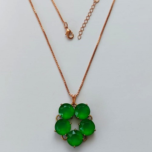 GARGANTILHA NO BRUTO PRONTO PARA O BANHO(CX63) - GARGANTILHA COM CORRENTE VENEZIANA 45CM - PINGENTE COM ZIRCÔNIAS REDONDA VERDE 9MM - PESO TOTAL 7,9GR - BRU15547