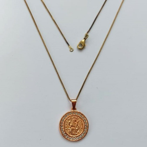 GARGANTILHA NO BRUTO PRONTO PARA O BANHO(CX63) - GARGANTILHA COM CORRENTE VENEZIANA 45CM - PINGENTE REDONDO SÃO BENTO COM MICRO ZIRCÔNIAS 18MM - PESO TOTAL 4,5GR - BRU15551