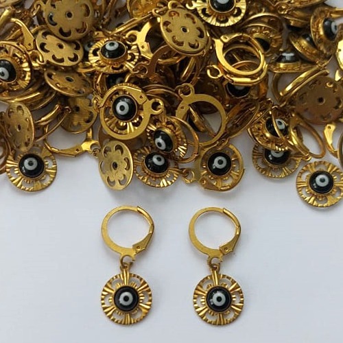 BRINCO NO BRUTO PRONTO PARA O BANHO - (CX37) - BRINCO ARGOLINHA DE PRESSÃO COM OLHO GREGO 11MM  - PESO: 1,8GR - BRU15559