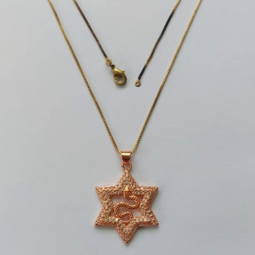 GARGANTILHA NO BRUTO PRONTO PARA O BANHO(CX37) - GARGANTILHA COM CORRENTE VENEZIANA 45CM - PINGENTE ESTRELA COM COBRA E MICRO ZIRCÔNIAS 27MM - PESO TOTAL 7,4GR - BRU15558