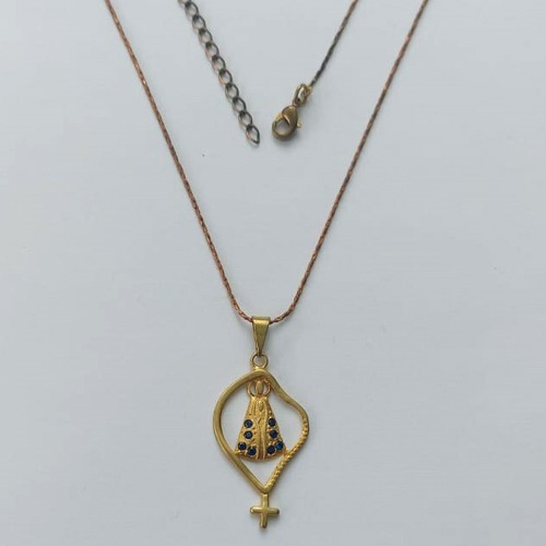 GARGANTILHA NO BRUTO PRONTO PARA O BANHO(CX66) - GARGANTILHA COM CORRENTE L- 11 45CM - PINGENTE NOSSA SENHORA APARECIDA COM MICRO ZIRCÔNIAS 16MM - PESO TOTAL 2,2GR - BRU15570