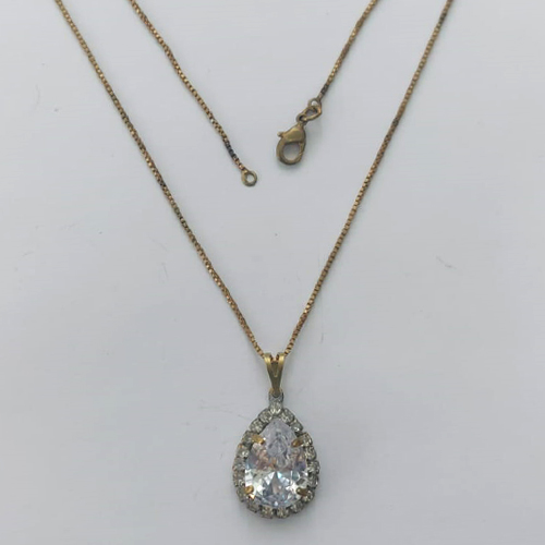 GARGANTILHA NO BRUTO PRONTA PARA O BANHO - (CX.25)  CORRENTE VENEZIANA 45CM E PINGENTES COM BASES CRAVEJADAS EM CRISTAIS E ZIRCÔNIA CRISTAL 10X14MM - PESO TOTAL 3,84GR - BRU15583