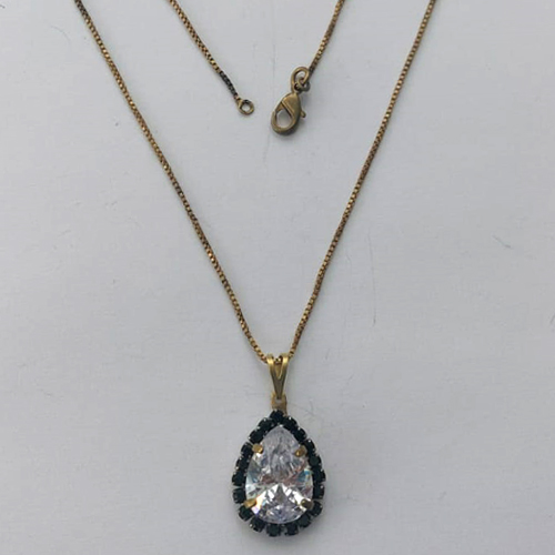 GARGANTILHA NO BRUTO PRONTA PARA O BANHO (CX.25)  CORRENTE VENEZIANA 45CM E PINGENTES COM BASES CRAVEJADAS EM CRISTAIS PRETOS E ZIRCÔNIA CRISTAL 10X14MM - PESO TOTAL 3,84GR - BRU15586