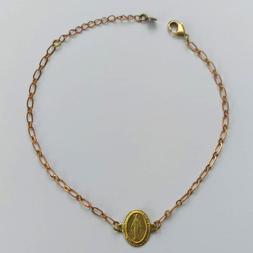 PULSEIRA NO BRUTO PRONTA PARA O BANHO  (CX.25)  (3.1446A2) PULSEIRA COM PINGENTE NOSSA SRA DAS GRAÇAS 18CM + EXTENSOR - PESO TOTAL 2GR - BRU15594