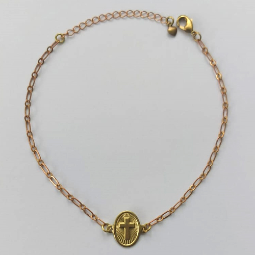 PULSEIRA NO BRUTO PRONTA PARA O BANHO   (CX.25) (3.1874A2) PULSEIRA COM PINGENTE CRUCIFIXO 18CM + EXTENSOR - PESO TOTAL 1,8GR - BRU15597