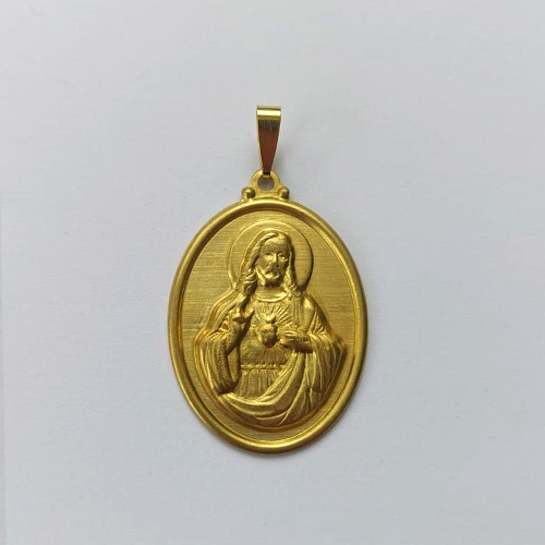 PINGENTE NO BRUTO PRONTO PARA O BANHO - (E1789) PINGENTE OVAL JESUS 35MM - PESO: 2,2GR - COMPOSIÇÃO: 100% LATÃO - BRU15611