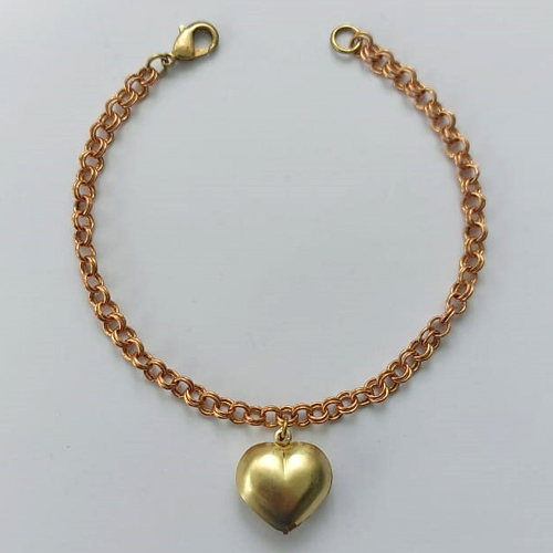 PULSEIRA NO BRUTO PRONTA PARA O BANHO - (L-1067D) PULSEIRA COM ELOS DUPLOS E (823) PINGENTE CORAÇÃO DUPLO LISO 14MM - TAMANHO 18CM - LARGURA 4MM - FECHO LAGOSTA - PESO 6GR - COMPOSIÇÃO: 100% LATÃO - BRU15624