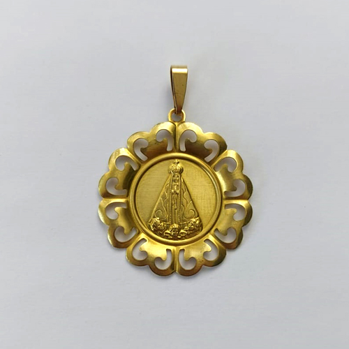 PINGENTE NO BRUTO PRONTO PARA O BANHO - (551) PINGENTE MEDALHA NOSSA SRA APARECIDA 29MM - PESO: 1,9GR - COMPOSIÇÃO: 100% LATÃO - BRU15667