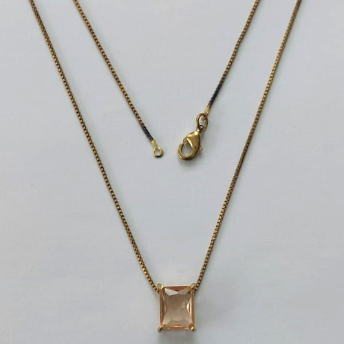 GARGANTILHA NO BRUTO PRONTO PARA O BANHO - GARGANTILHA COM CORRENTE VENEZIANA 45CM E PINGENTE COM BASE EM ALTA FUSÃO E ZIRCÔNIA MARROM 8X10MM - PESO TOTAL 3,4GR - BRU15720