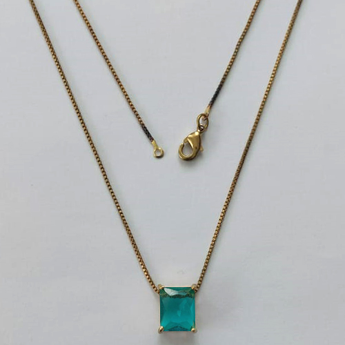 GARGANTILHA NO BRUTO PRONTO PARA O BANHO - GARGANTILHA COM CORRENTE VENEZIANA 45CM E PINGENTE COM BASE EM ALTA FUSÃO E ZIRCÔNIA VERDE 8X10MM - PESO TOTAL 3,4GR - BRU15721