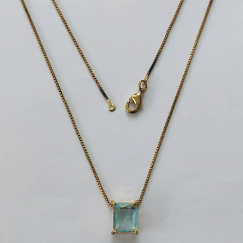 GARGANTILHA NO BRUTO PRONTO PARA O BANHO - GARGANTILHA COM CORRENTE VENEZIANA 45CM E PINGENTE COM BASE EM ALTA FUSÃO E ZIRCÔNIA AZUL CLARA 8X10MM - PESO TOTAL 3,4GR - BRU15722